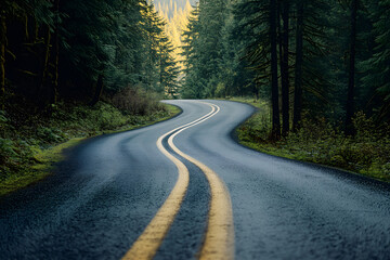 Fototapeta premium asphalt road stretching into the distance. perspective, a long deserted road, autobahn highway 