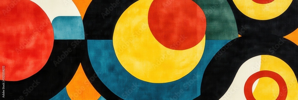 Poster geometric pattern of interlocking circles in bold primary colors with modern design elements and vib