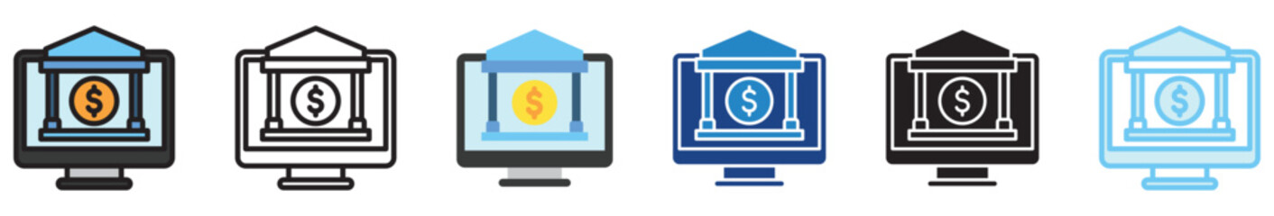 Online Banking multi style, mini illustration icon set. outline, flat, glyph, line color, UI, UX, app and web, digital or print. related to business, finance, financial technology.