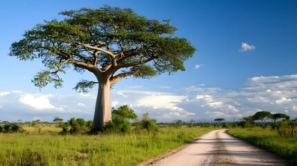 Obraz premium Majestic Baobab Tree on African Savanna Road