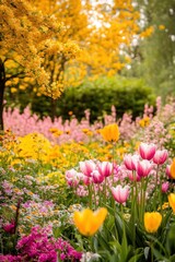 Obraz premium Beautiful garden with colorful flowers.