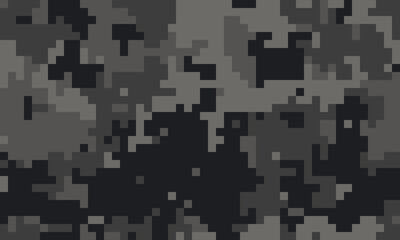 Abstract grayscale digital camouflage pattern.  Perfect for backgrounds, textiles, or militarythemed designs.  Modern, pixelated style evokes stealth and concealment.