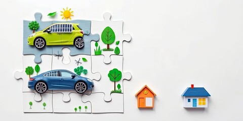 Naklejka premium Eco Friendly Cars Homes and Nature Puzzle Concept