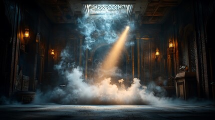 Fototapeta premium Mysterious Hallway Dramatic Lighting Digital Background