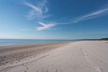 Pristine Empty Sand Beach with Clear Blue Sky in Summer