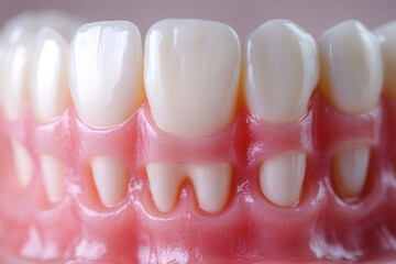 Close-up view of healthy human teeth and gums showcasing dental hygiene practices and oral health awareness