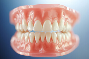 Model of human teeth displayed against a gradient background highlighting oral anatomy and dental structures