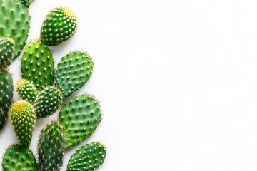 Bright green cactus plants on white background