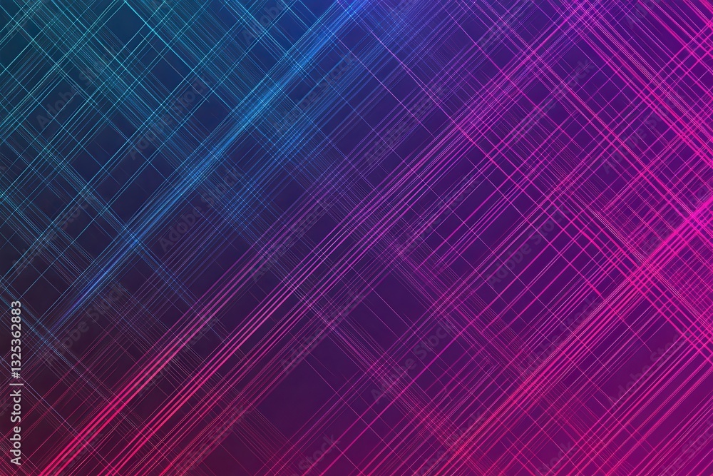 Aufkleber Glowing abstract digital pattern with neon lines in blue and purple shades creating a modern grid design on a dark background
