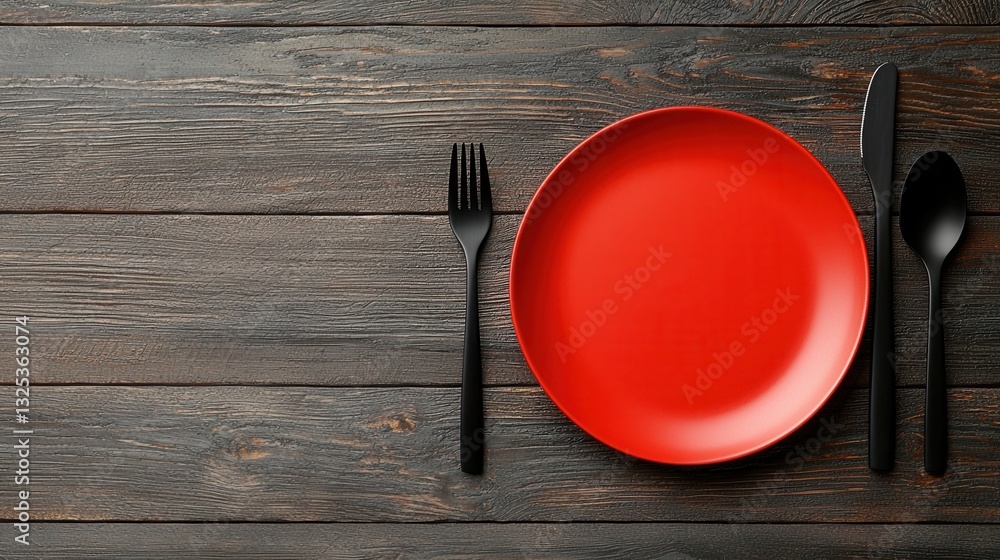 Aufkleber this striking image showcases a vibrant deep red plate set against the rustic textured surface of a 