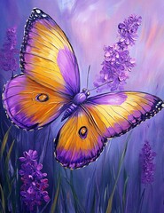 Vibrant Purple and Yellow Butterfly Close-up for Nature Photography Projects