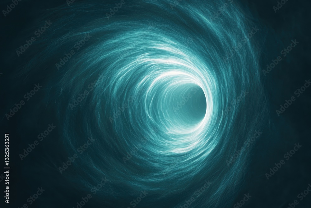 Poster cosmic components expansion concepts. mysterious swirling tunnel with glowing light at the center.