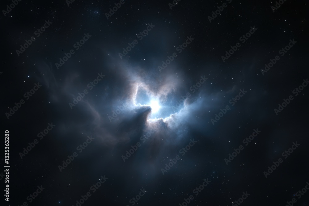 Poster cosmic components expansion concepts. mysterious cosmic cloud illuminated in deep space.