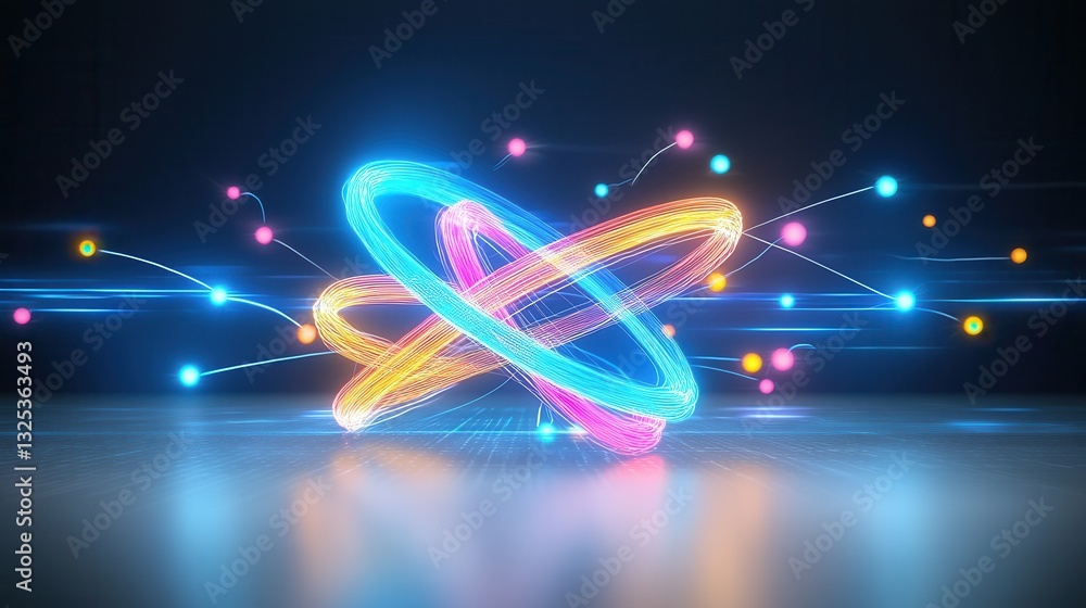 Poster a captivating and visually striking neon inspired digital artwork featuring dynamic colorful light f