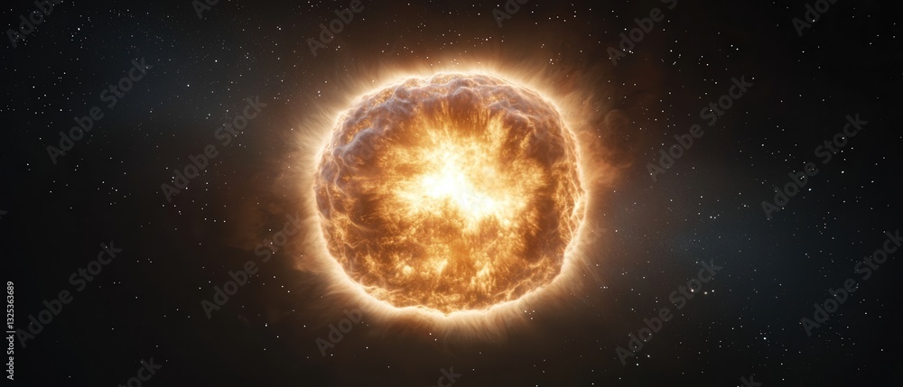 Poster cosmic components expansion concepts. a bright, fiery star exploding in a cosmic backdrop.
