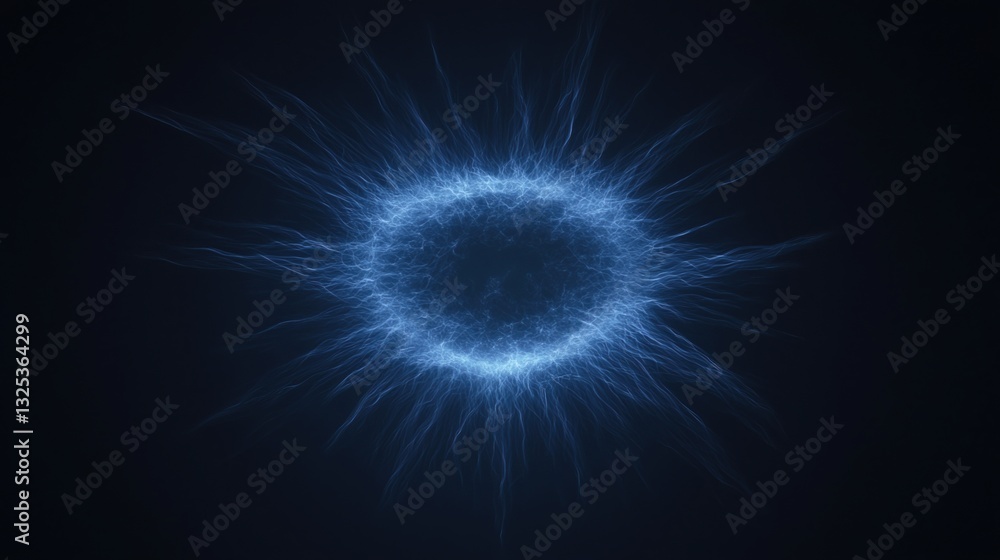 Poster cosmic components expansion concepts. abstract glowing blue orb with radiating light effects.