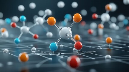 Obraz premium A visually striking and futuristic 3D rendered visualization of an intricate molecular structure showcasing the intricate and interconnected arrangement of atoms and bonds