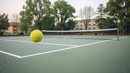 Tennis Ball on Green Court Outdoor Sports Summer Recreation