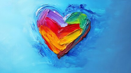 Colorful heart painting on blue background symbolizing love and creativity