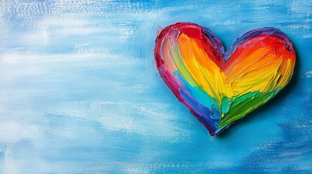 Rainbow colorful heart on blue background symbolizing love and diversity