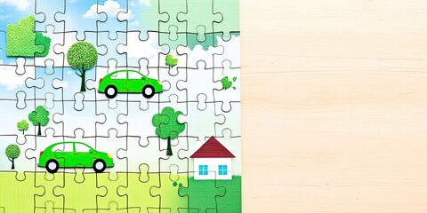 Eco Friendly Living Green Cars House Puzzle Sustainable Future