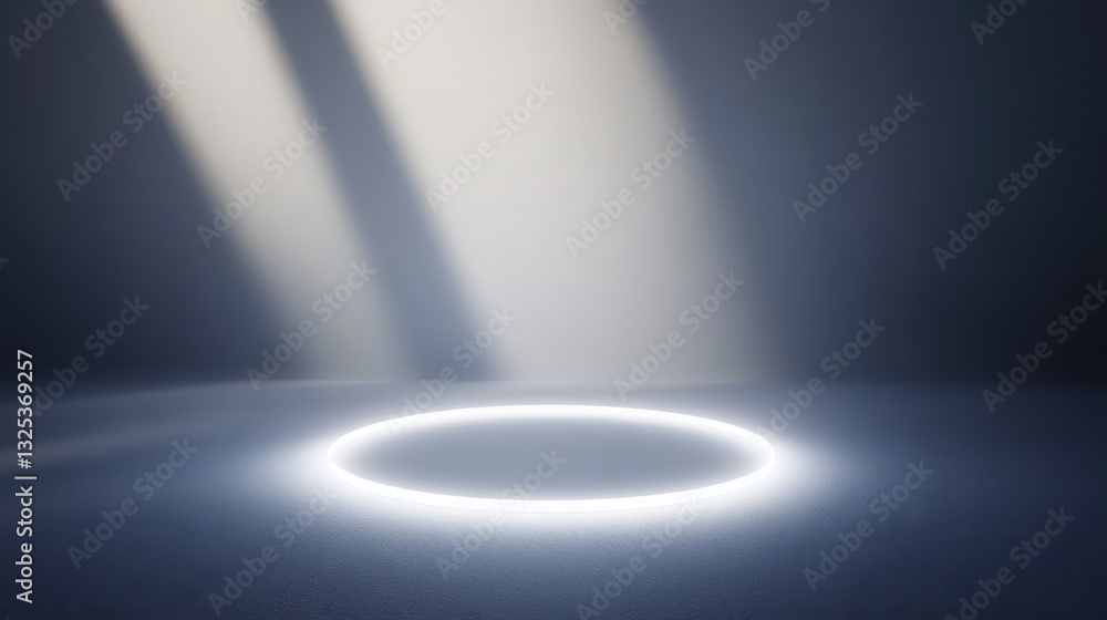 Poster futuristic illuminated stage with ethereal light rays for presentation mockup