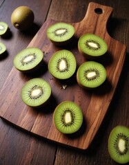 kiwi fruit on a rustic wooden plate