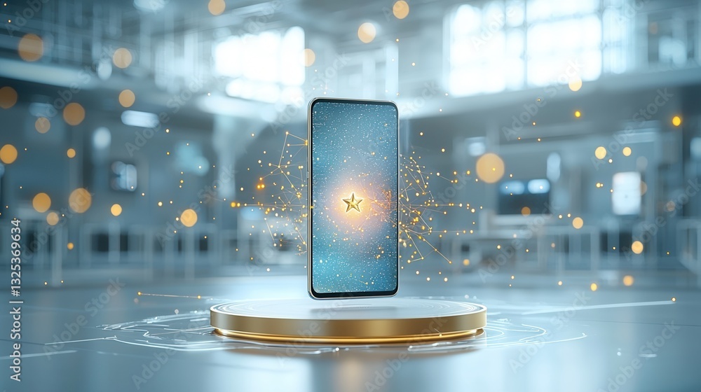 Poster a captivating and sophisticated digital artwork that showcases a sleek futuristic smartphone display