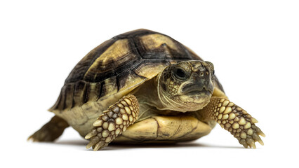 Obraz premium A small turtle with a detailed shell walking slowly