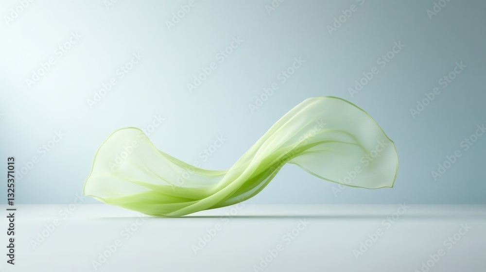 Poster delicate green fabric flowing and twisting gracefully through the air creating a fluid and ethereal 