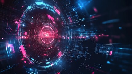 Obraz premium A vibrant, futuristic digital design with glowing circles and lines, creating a sense of movement and technology.
