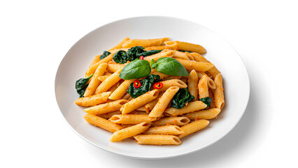 A gluten-free pasta dish made with red lentil penne, mixed with saut&eacute;ed spinach, garlic, and a hint of chili flakes