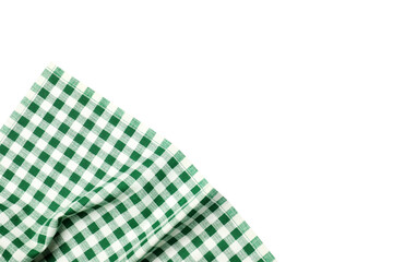 Green checkered tablecloth isolated on white, top view