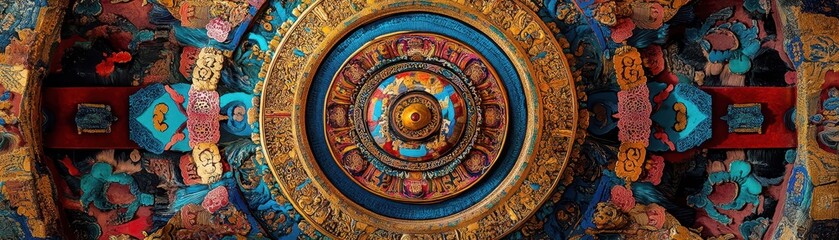 Ornate Tibetan mandala with sacred geometry and traditional symbolic elements