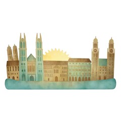 Obraz premium Stylized skyline featuring iconic buildings.