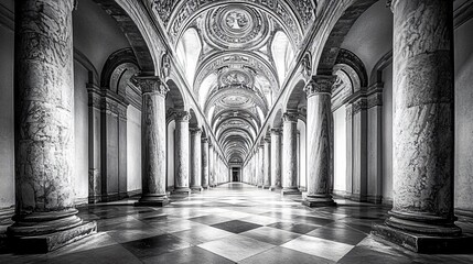 Monochrome Neoclassical Colonna Architecture: Classic Black and White Building Photography