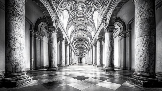 Monochrome Neoclassical Colonna Architecture: Classic Black and White Building Photography