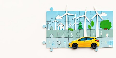 Green Energy Puzzle Eco Friendly Car Windmills and Sustainable Living