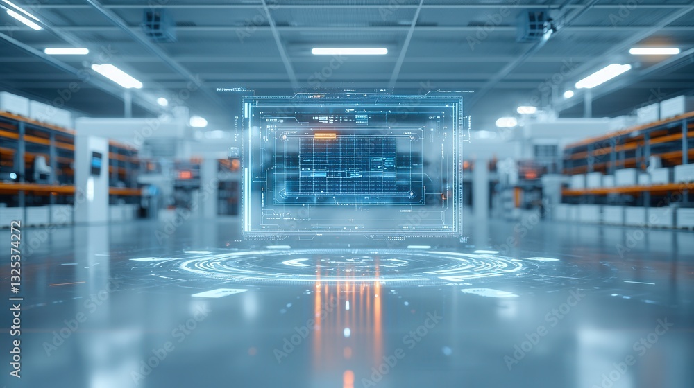 Poster a state of the art smart warehouse showcasing a digital twin system that enables real time monitorin