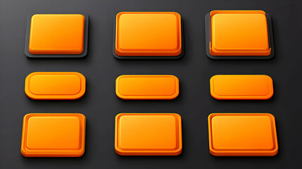 Orange & Black Buttons, UI Design Elements Set,  Featuring Various Shapes and Styles for Digital Interfaces