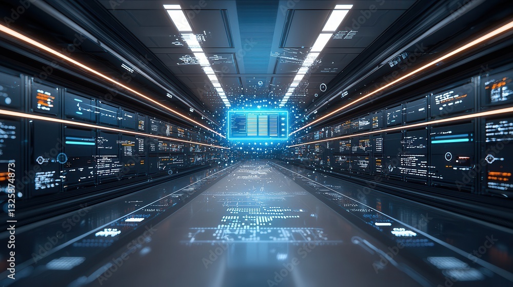 Poster a technologically advanced automated warehouse with towering shelves and a sleek high tech interior 