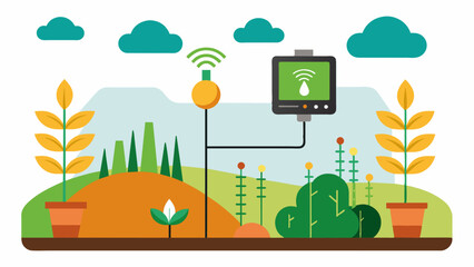 Fototapeta premium With the help of precision soil moisture sensors farmers are able to make datadriven decisions about when and where to plant ultimately increasing crop quality and yield.. Vector illustration