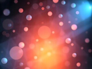 Abstract Bokeh Background Red, Orange, Blue Light Spheres, Blur Effect, Modern Design, Artistic Backdrop, Digital Art.