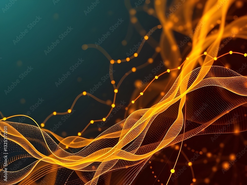 Poster abstract data visualization with glowing lines and dots, perfect for technology and business backgro