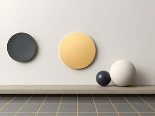 Modern Minimalist Geometric Abstract Wall Decor with Spheres and Circle Shapes - Interior Design, Background.