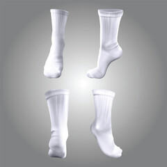 This vector art design features a clean mockup of plain white socks pairs, showcasing their minimalist style and versatility. Ideal for displaying branding, patterns, or promotional designs