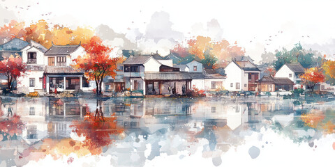 Chinese traditional ancient architecture residential landscape art background
