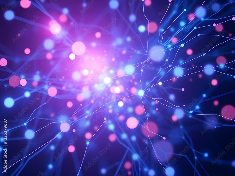 Poster abstract digital network illustration with glowing nodes and lines, futuristic technology concept.