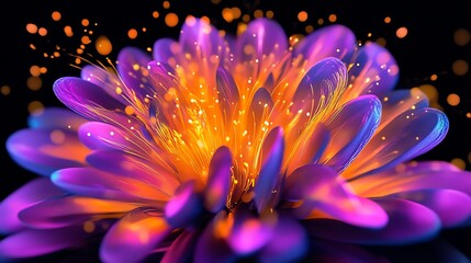Fototapeta premium Glowing Flower with Vibrant Purple Petals and Bright Orange Center