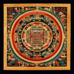 Bhutanese Thangka mandala with meditative spiritual iconography and sacred art